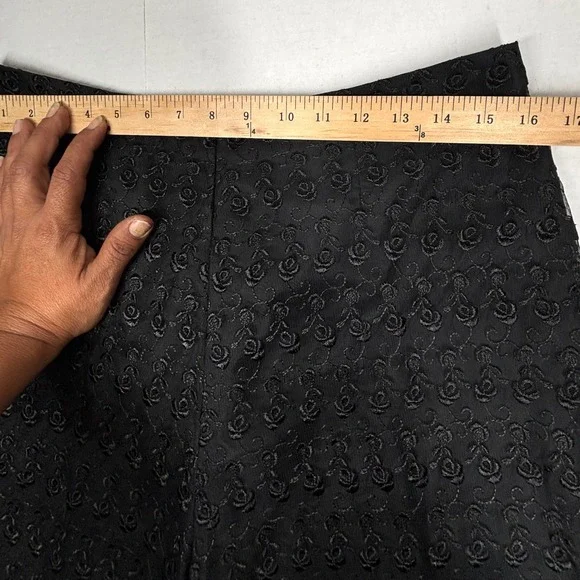 Black Floral Embroidered Pants Lace Scalloped Hem Womens 16 Whimsigoth Cottage - Picture 5 of 9